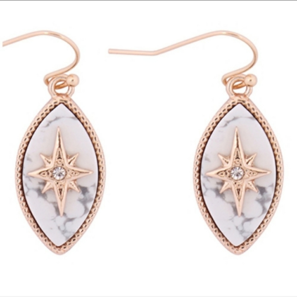 Beautiful Howlite Starburst Semi Precious Stone Marquis Earrings